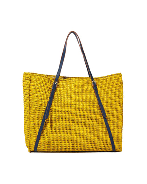 Raffia Leather-Trimmed Tote Bag