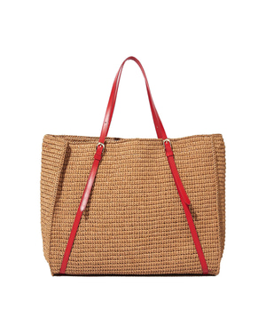 Raffia Leather-Trimmed Tote Bag