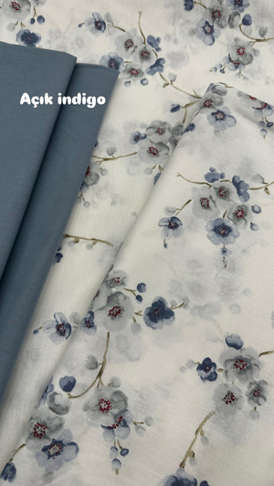 Soft Sakura Desenli Akfil Kumaş D88650 İndigo