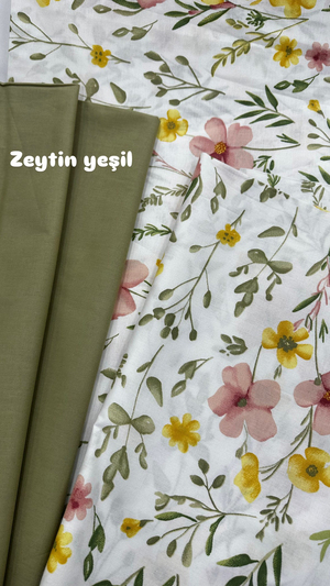 Monet Bahar Çiçek Desenli Akfil Kumaş D88550 Pudra Yeşil