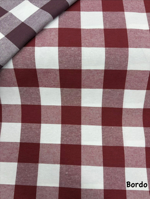 İri Kareli Etu Cotton Keten Bordo