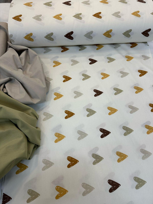 Renkli Kalpler Desen Akfil Kumaş D2335 Yeşil Sarı