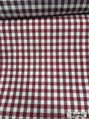 Orta Boy Kareli Etuval Cotton Keten Bordo
