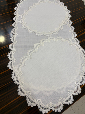 Perla Fransız Güpür Detaylı Oval Oda Takımı Seti Krem
