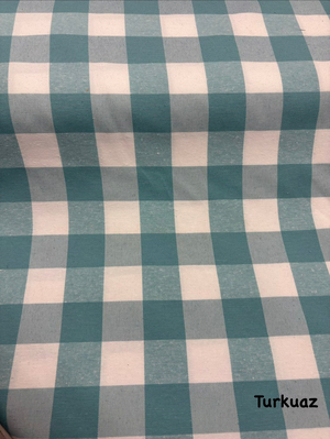 İri Kareli Etu Cotton Keten Turkuaz