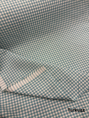 Mini Kareli Etuval Cotton Keten Turkuaz