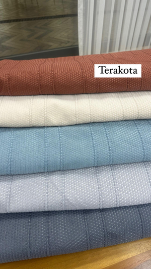 Etuval Melodi Seyrek Çizgili Pike Kumaş Terakota