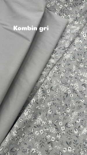 Ada Soft Çiçek Desenli Akfil Kumaş D88500 Gri