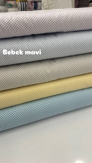 Beyaz Zemin Mini Puanlı Poplin Kumaş Bebek Mavi