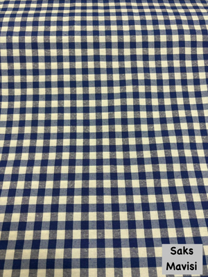 Orta Boy Kareli Etuval Cotton Keten Saks Mavi