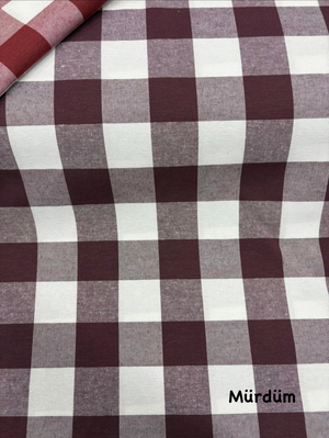 İri Kareli Etu Cotton Keten Mürdüm