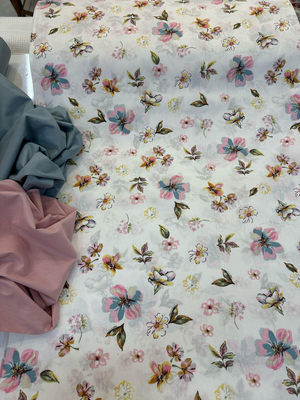 Serpme Mini Çiçek  Desen Akfil Kumaş D2330 Pembe Mavi