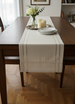 Natura Ajurlu Linen Runner - Midi  (40cm x 140cm) Açık Bej