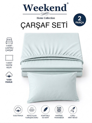 Weekend Tek Kişilik %100 Pamuk Ranforce Lastikli Çarşaf Seti – 100X200 Cm Açık Mavi