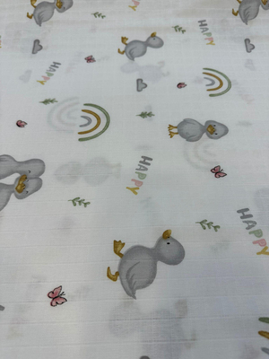 Happy Ördekler Desenli Müslin Kumaş D80250 Gri