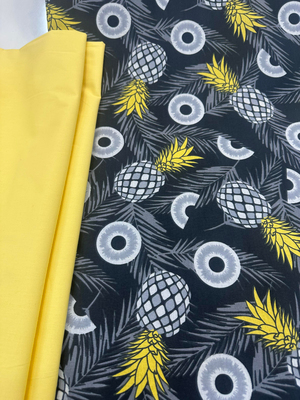 Koyu Zemin Ananas Desenli Akfil Kumaş D7550