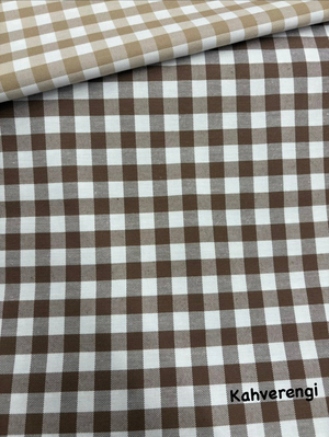 Orta Boy Kareli Etuval Cotton Keten Kahverengi