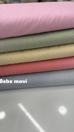 İnce Çizgili Desen Poplin Kumaş Bebe Mavi
