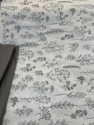 Floral Eskiz Desen Poplin D80685 Koyu Gri