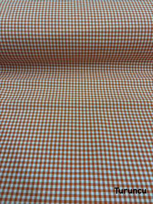 Mini Kareli Etuval Cotton Keten Turuncu