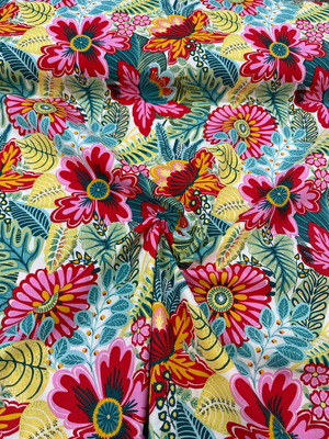 Tropikal Çiçek Desenli Premium Poplin D2665 Pembe Turuncu