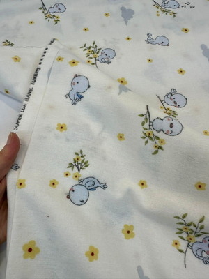 Papatya Detaylı Mavi  Minik Kuş Desenli Pazen D6425