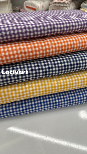Mini Kareli Desen Poly Poplin Kumaş Lacivert
