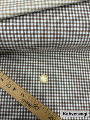 Mini Kareli Etuval Cotton Keten Kahverengi