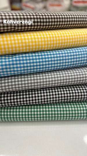 Mini Kareli Desen Poly Poplin Kumaş Kahverengi