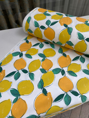 Limonlar Desenli Premium Keten Sarı Turuncu