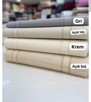 Linen Çift Sıra Ajur Detaylı Runner Kumaş 55 Cm Genişlikli Açık Taş
