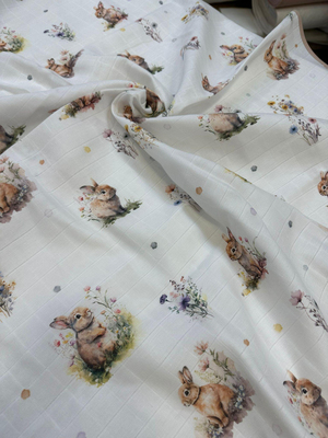 Çiçekli Tavşan Dijital Desen Müslin D2450 Hazır Örtü