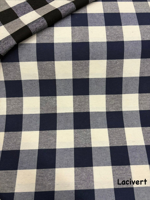 İri Kareli Etu Cotton Keten Lacivert