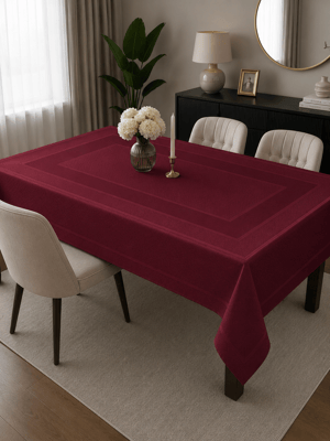Taş Desen Etamin Boşluklu 12 Kişilik Masa Örtüsü Dikili Bordo