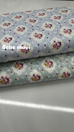 Çerçeve İçi Gül Desen Poplin D89200 Bebe Mavi