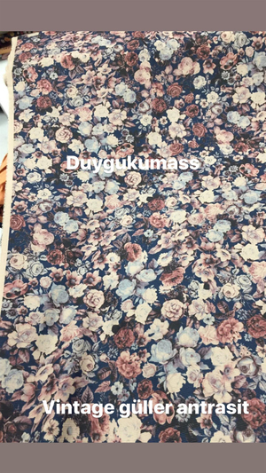 Anstrasit Rengi Vintage Güller Desen Fitilli Kadife Kumaş