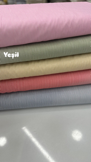 İnce Çizgili Desen Poplin Kumaş Yeşil