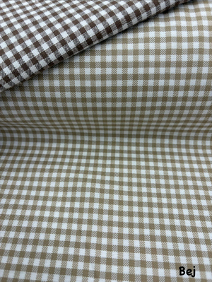 Mini Kareli Etuval Cotton Keten Bej