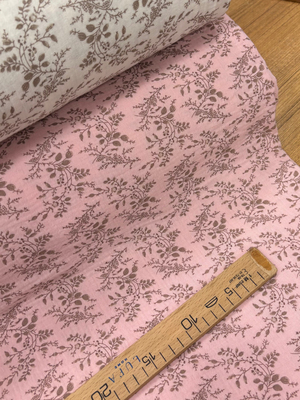 Funda Kır Dalları Desenli Çift Katlı Müslin Pamuk Kumaş Pembe 