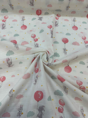 Balon Taşıyan Tavşanlaresenli Müslin Kumaş D80190 Pembe