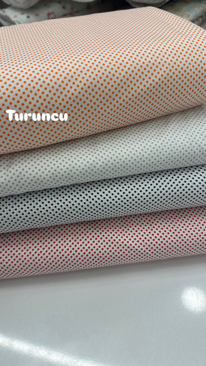 Beyaz Zemin Mini Puanlı Poplin Kumaş Turuncu