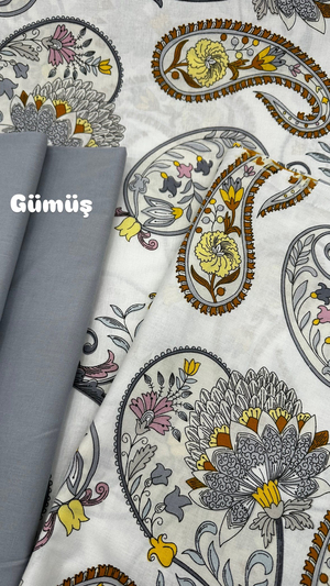 İçi Dolu Etnik Şal Desenli Akfil Kumaş D88900 Gri Hardal