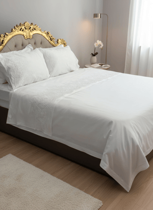 Duru Dantel Detaylı Premium Çift Kişilik Pamuk Saten Nevresim Takımı- Beyaz