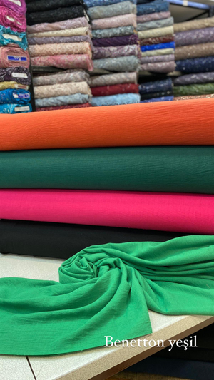 Benetton Yeşili Kırışmaz Keten Kumaş