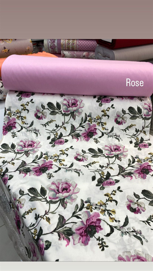 Beyaz Zemin Rose Büyük Çiçekli D82 Desenli Akfil Kumaş
