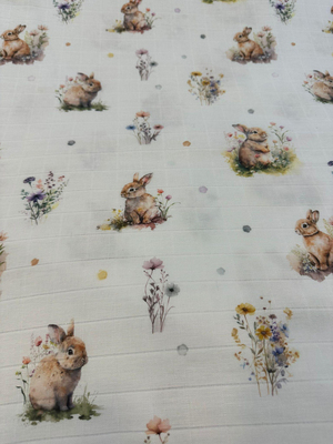 Çiçekli Tavşan Dijital Desen Müslin D2450