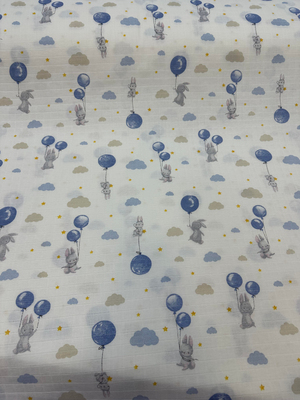 Balon Taşıyan Tavşanlaresenli Müslin Kumaş D80190 Mavi