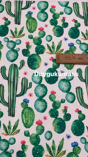 Çiçek Açmış Kaktüs Desen Dijital Kumaş