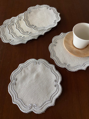 Curly Gümüş Nakışlı Krem 6 lı Kokteyl Peçetesi