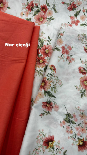 Bahar Çiçeği Desenli Akfil Kumaş  D88600 Nar çiçeği 